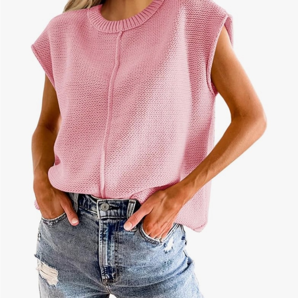 Women’s Cap Sleeve Sweater, Loose Fit Size Medium, Pink.